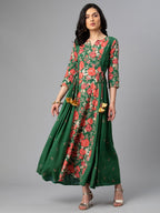 Ahalyaa Viscose Rayon Green Floral Printed Kurta | Grocsy