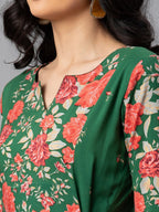 Ahalyaa Viscose Rayon Green Floral Printed Kurta | Grocsy