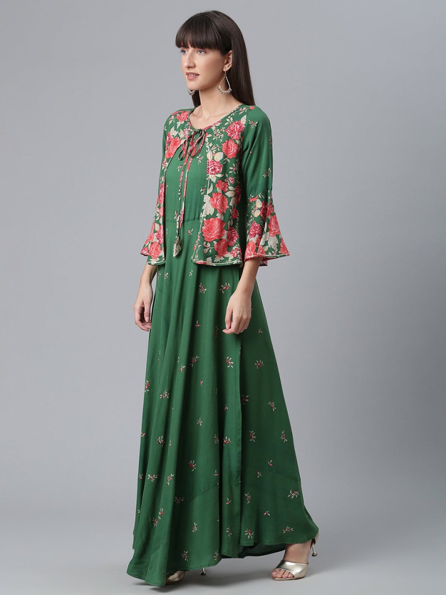 Ahalyaa Viscose Rayon Green Floral Printed Beautiful Kurta | Grocsy
