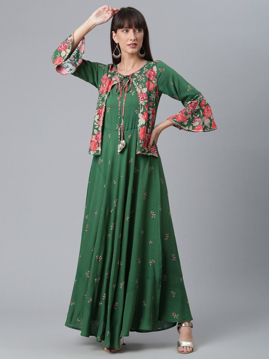 Ahalyaa Viscose Rayon Green Floral Printed Beautiful Kurta | Grocsy