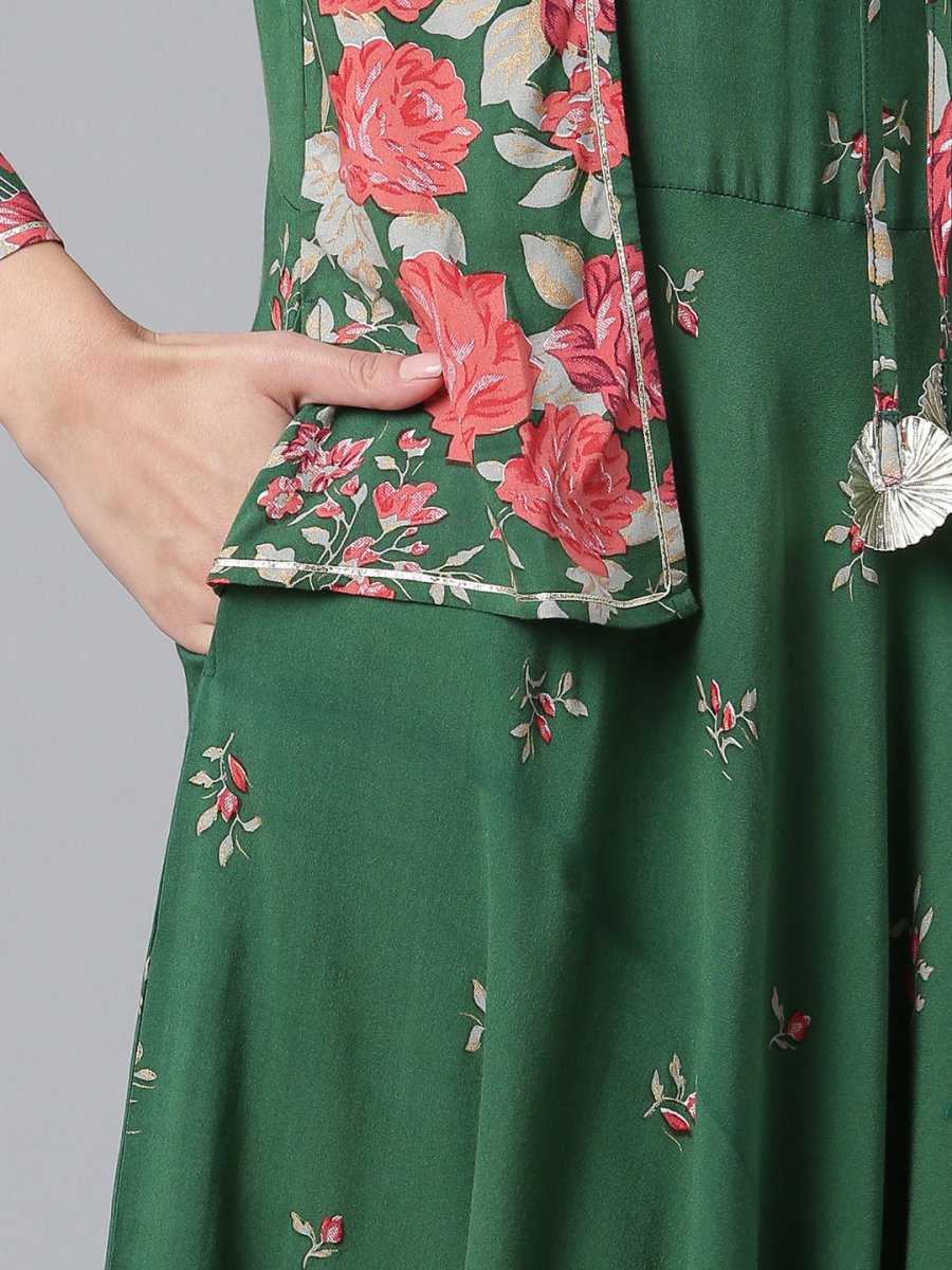 Ahalyaa Viscose Rayon Green Floral Printed Beautiful Kurta | Grocsy