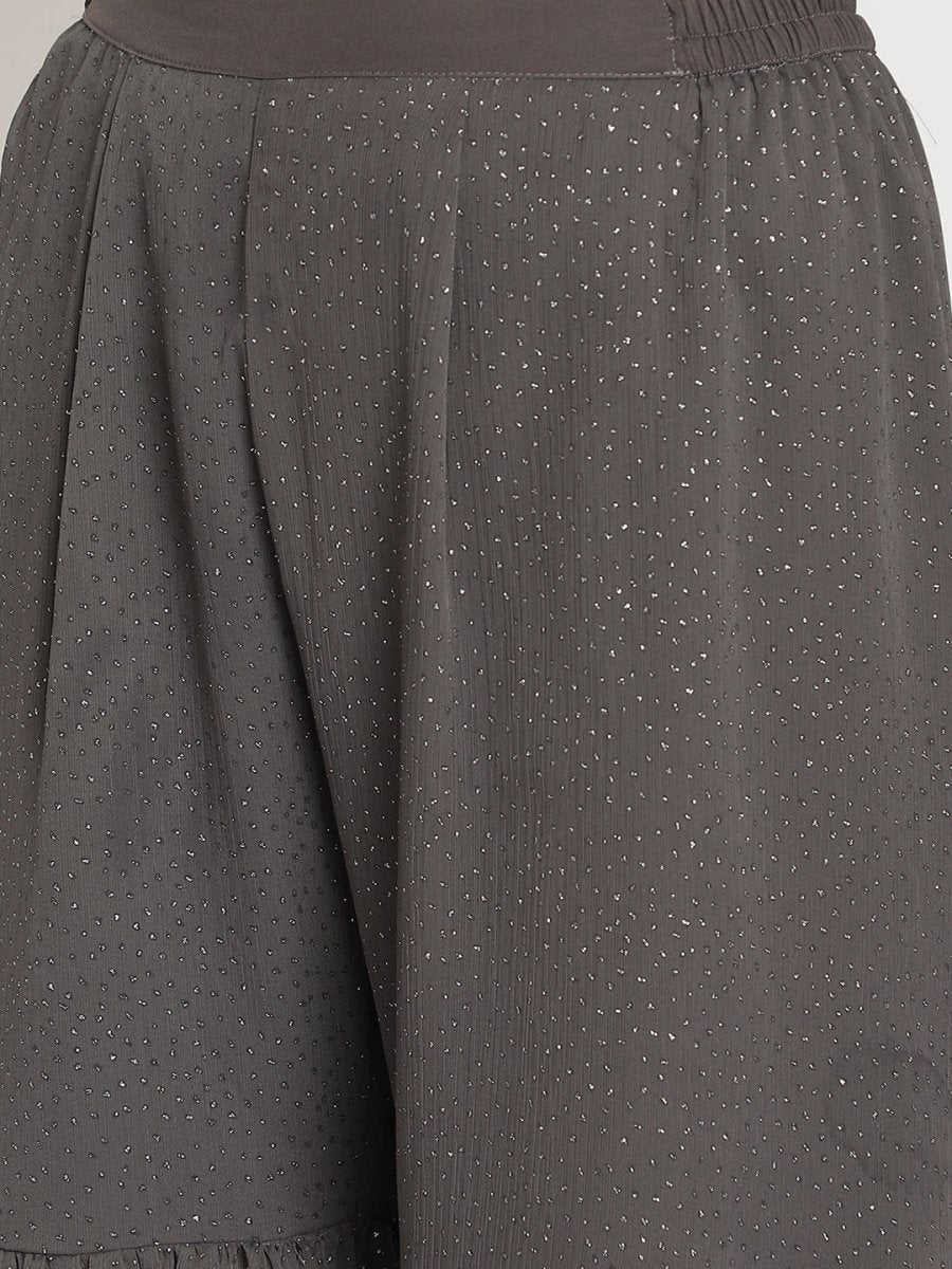 Ahalyaa Women Charcoal Grey Angrakha Kurta With Inner & Sharara | Grocsy