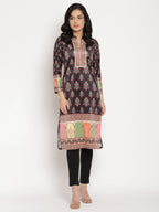 Ahalyaa Women's Black Color Digital Print Velvet Kurta | Grocsy