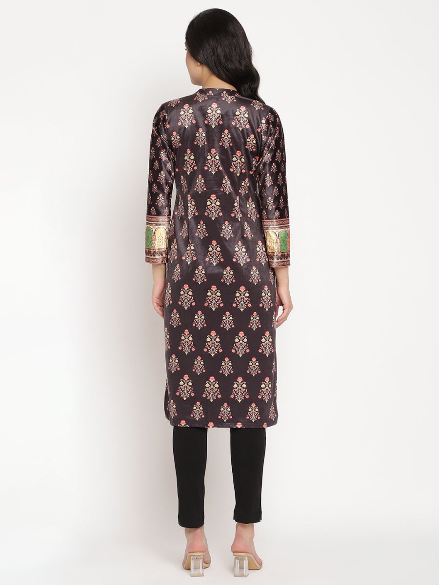 Ahalyaa Women's Black Color Digital Print Velvet Kurta | Grocsy