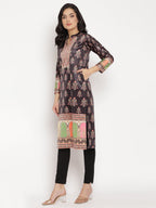 Ahalyaa Women's Black Color Digital Print Velvet Kurta | Grocsy