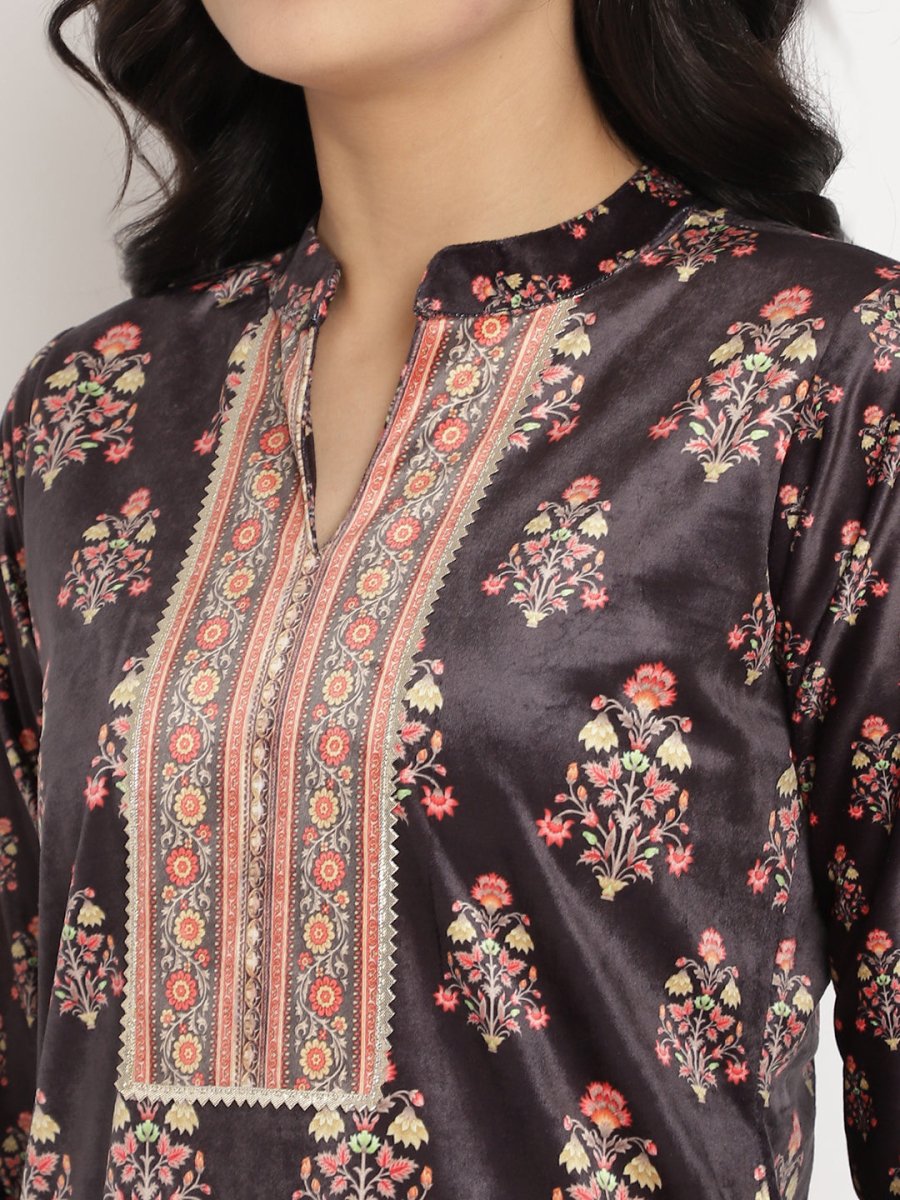 Ahalyaa Women's Black Color Digital Print Velvet Kurta | Grocsy