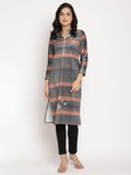 Ahalyaa Women's Multi Color Stripe Digital Print Velvet Kurta | Grocsy