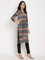 Ahalyaa Women's Multi Color Stripe Digital Print Velvet Kurta | Grocsy