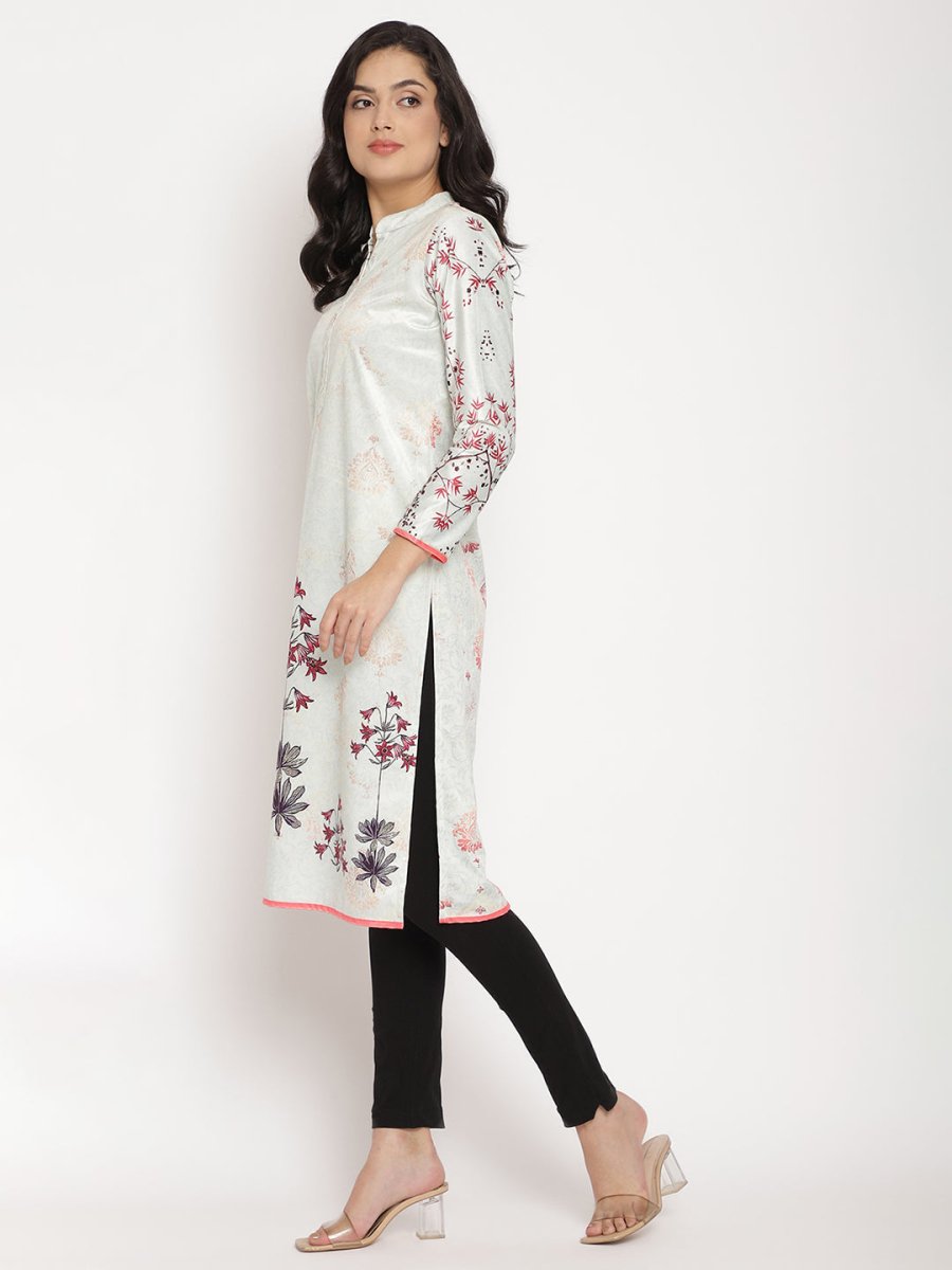 Ahalyaa Women's Light Green Color Digital Print Velvet Kurta | Grocsy