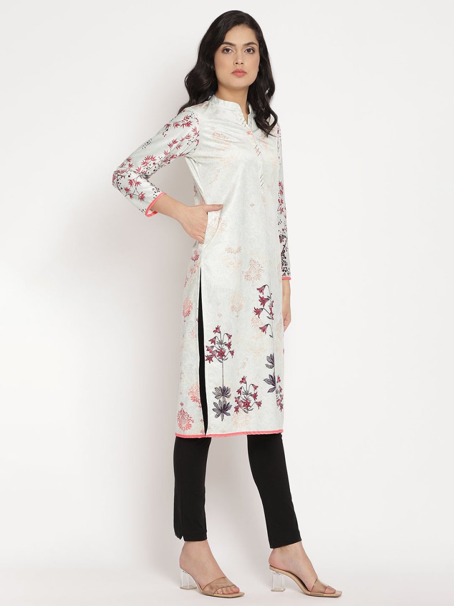 Ahalyaa Women's Light Green Color Digital Print Velvet Kurta | Grocsy