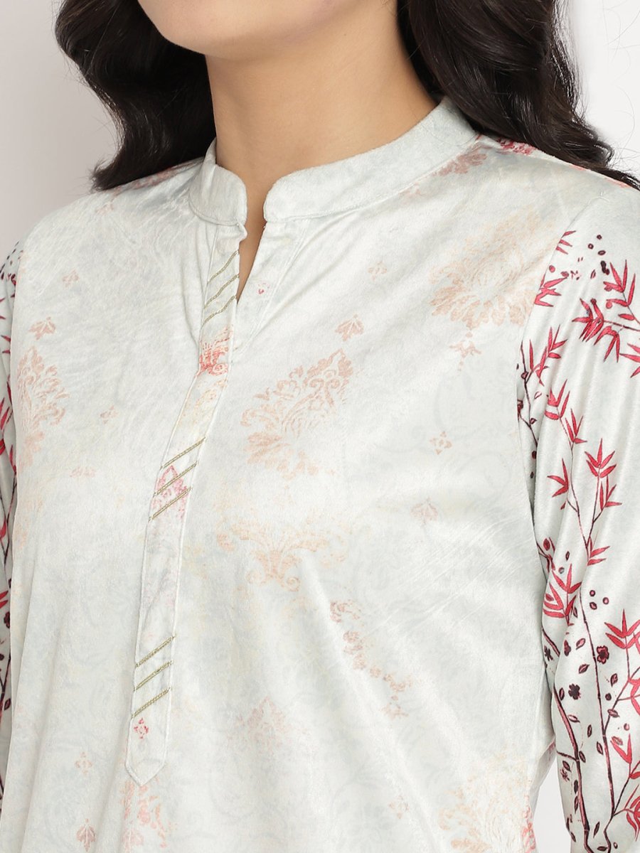 Ahalyaa Women's Light Green Color Digital Print Velvet Kurta | Grocsy