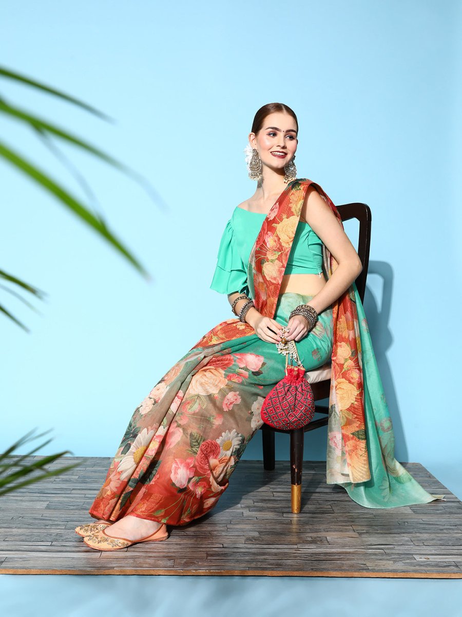 Ahalyaa Floral Printed Saree | Grocsy
