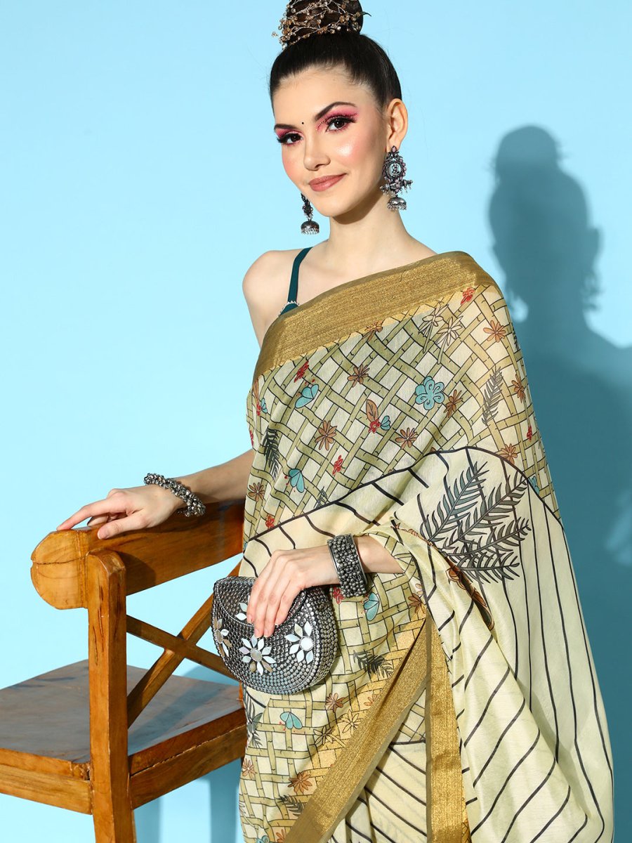 Ahalyaa Floral Chanderi Saree with Solid border | Grocsy