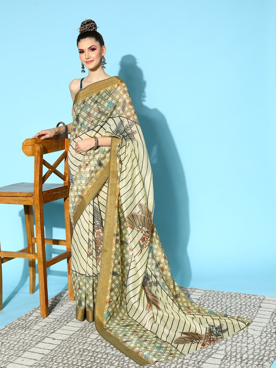 Ahalyaa Floral Chanderi Saree with Solid border | Grocsy