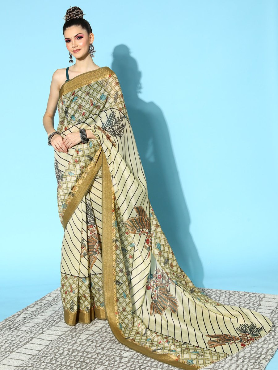 Ahalyaa Floral Chanderi Saree with Solid border | Grocsy