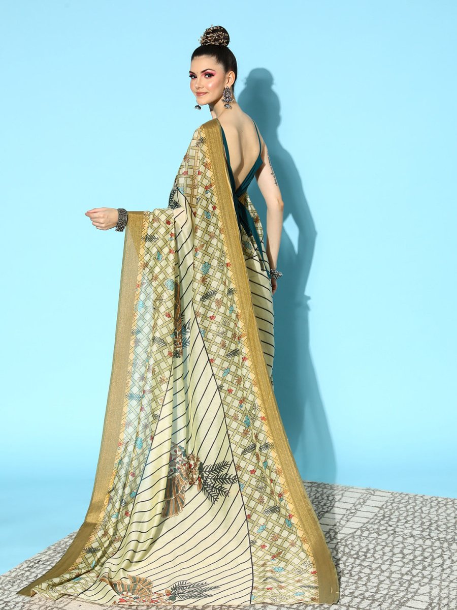 Ahalyaa Floral Chanderi Saree with Solid border | Grocsy