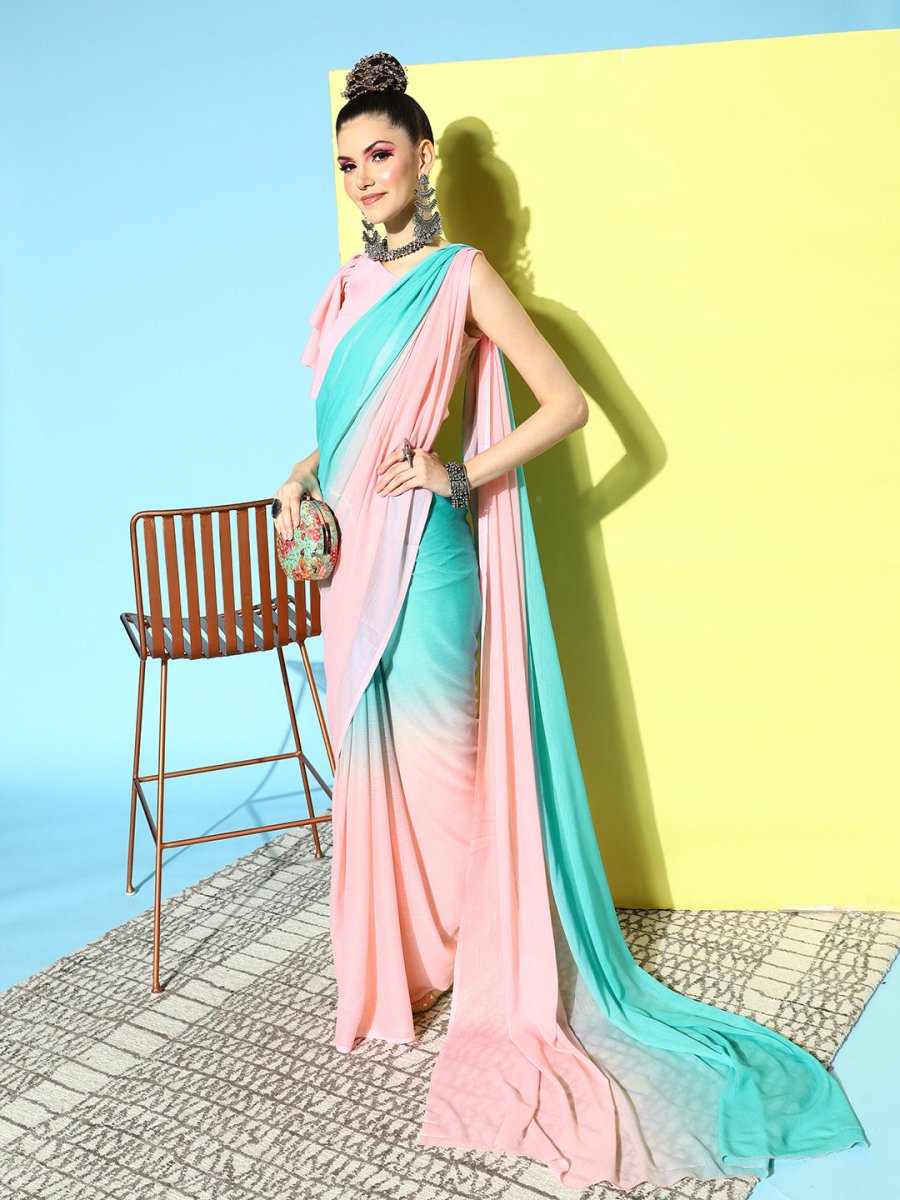 Ahalyaa Poly Chiffon Ombre Saree | Grocsy