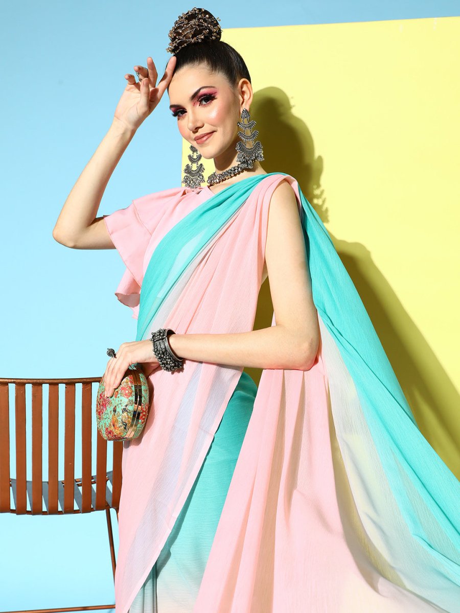 Ahalyaa Poly Chiffon Ombre Saree | Grocsy
