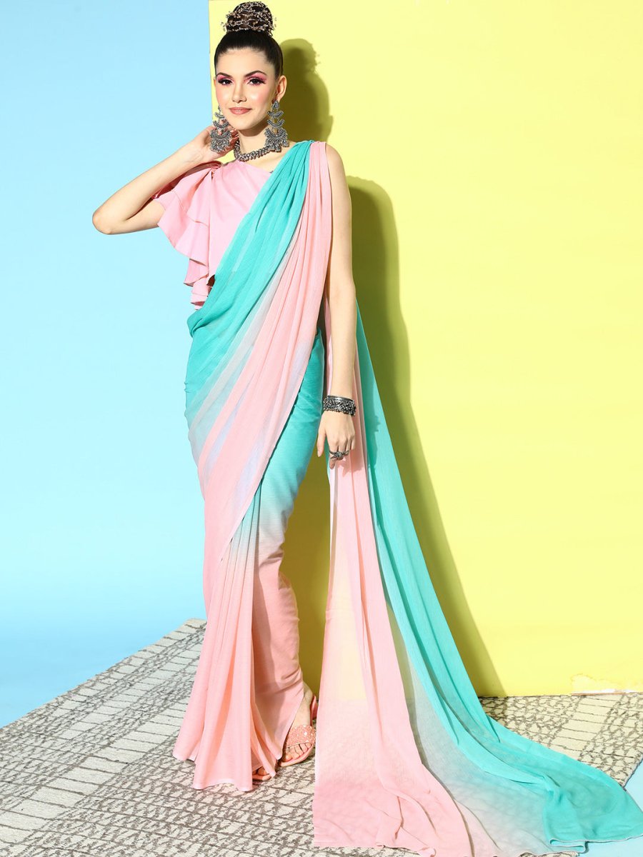 Ahalyaa Poly Chiffon Ombre Saree | Grocsy