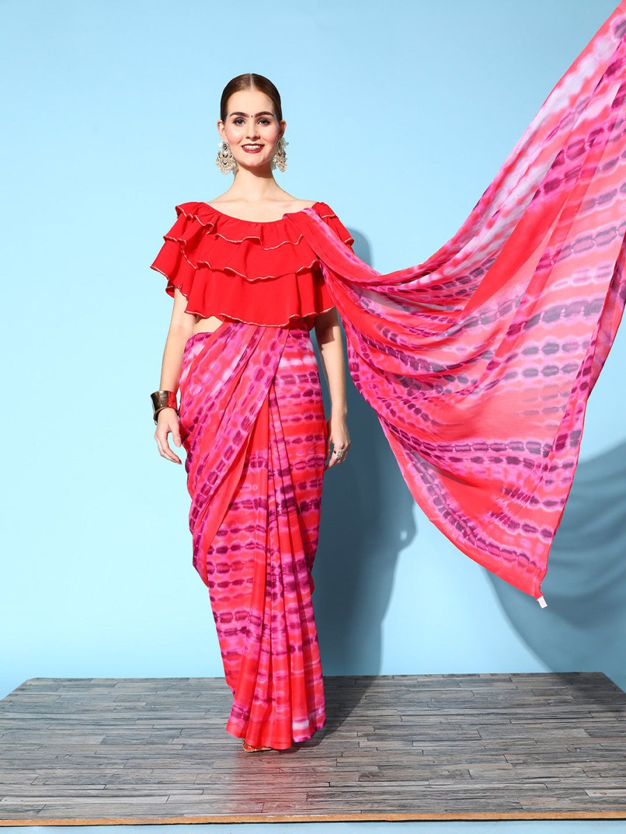 Ahalyaa Geometric Print Chiffon Saree | Grocsy