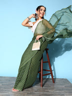 Ahalyaa Green & White Leheriya Saree | Grocsy