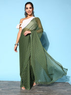 Ahalyaa Green & White Leheriya Saree | Grocsy