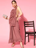 Ahalyaa Rusty Rose & Golden Woven Design Ready to Wear Saree | Grocsy