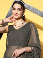 Ahalyaa Women Glitter Print Ruffle Saree | Grocsy