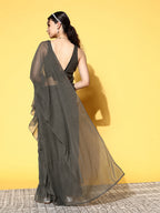Ahalyaa Women Glitter Print Ruffle Saree | Grocsy