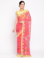 Ahalyaa Women's Red Colour Chiffon Digital Print Saree | Grocsy