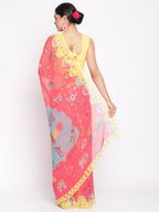 Ahalyaa Women's Red Colour Chiffon Digital Print Saree | Grocsy