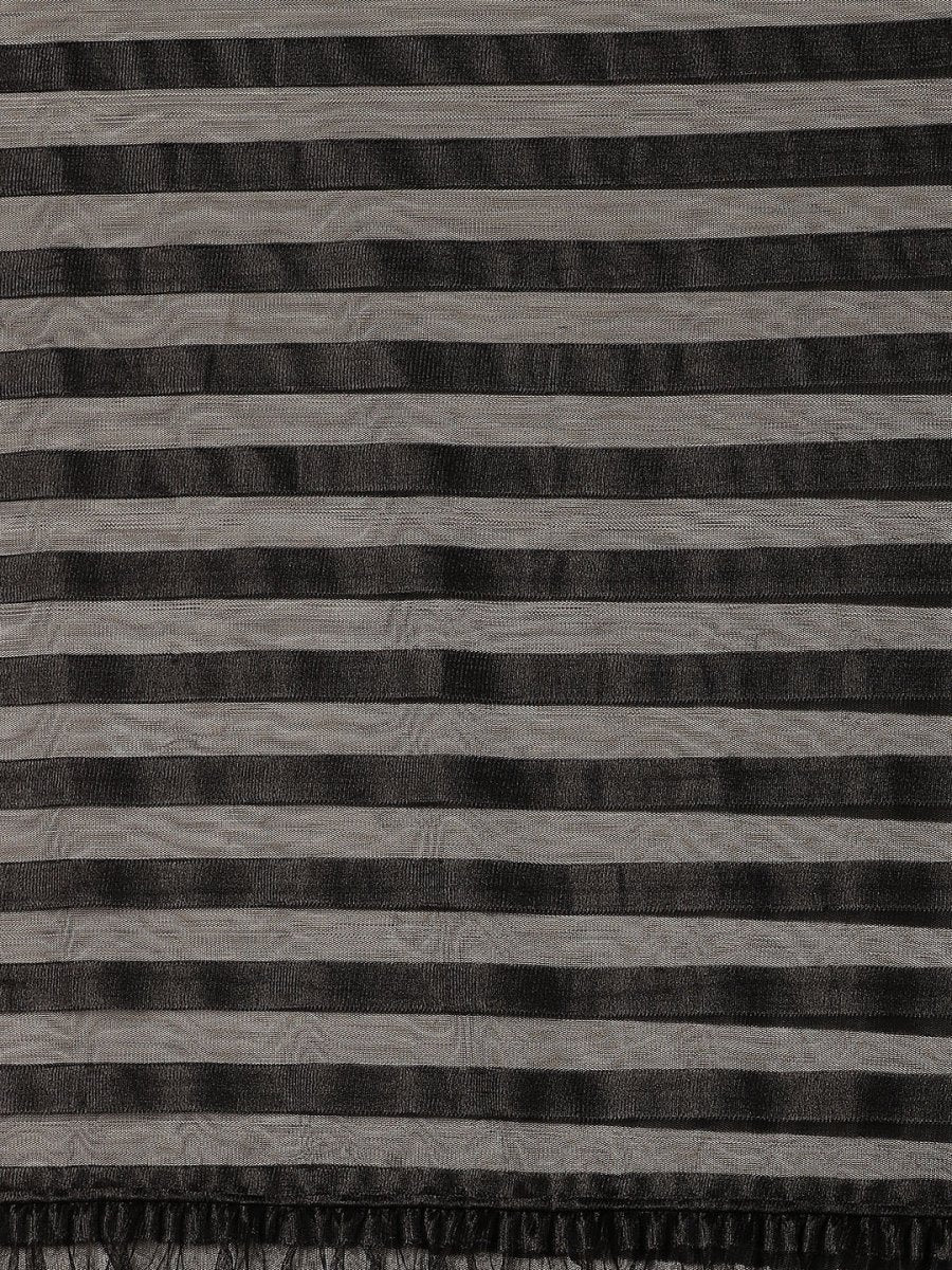 Ahalyaa Black Self-Striped Ruffled Ready to Wear Saree Set | Grocsy