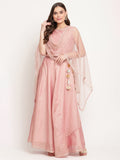 Ahalyaa Women Rusty Rose Chanderi Gold Foil Prin Lehenga Choli With Dupatta | Grocsy