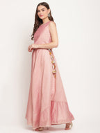 Ahalyaa Women Rusty Rose Chanderi Gold Foil Prin Lehenga Choli With Dupatta | Grocsy