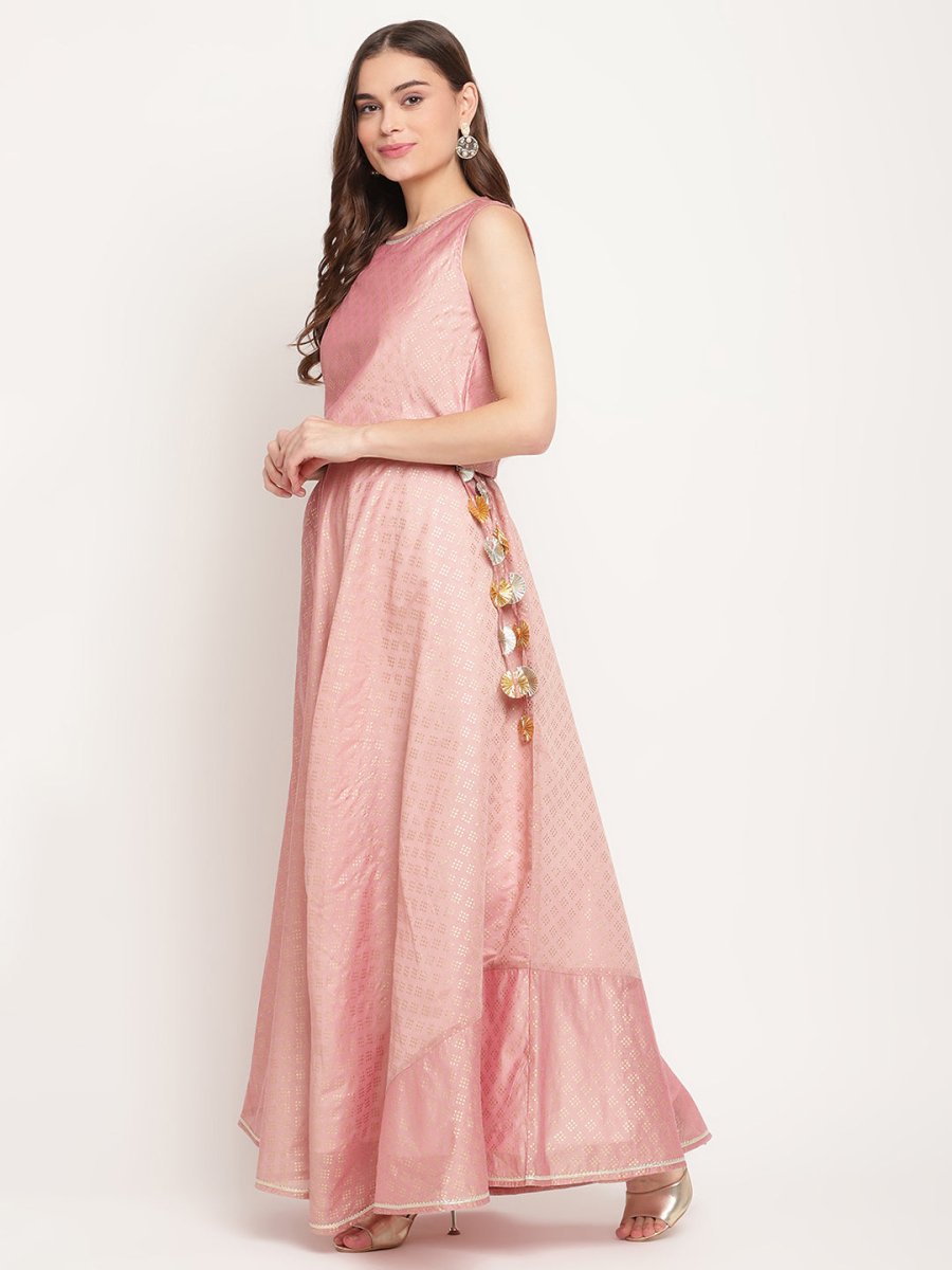 Ahalyaa Women Rusty Rose Chanderi Gold Foil Prin Lehenga Choli With Dupatta | Grocsy