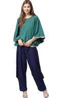 Ahalyaa Indo Western Sea Green Cape With Drape Pant | Grocsy