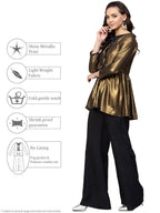Ahalyaa Golden Flared Crepe, Georgette Indowestern Set | Grocsy
