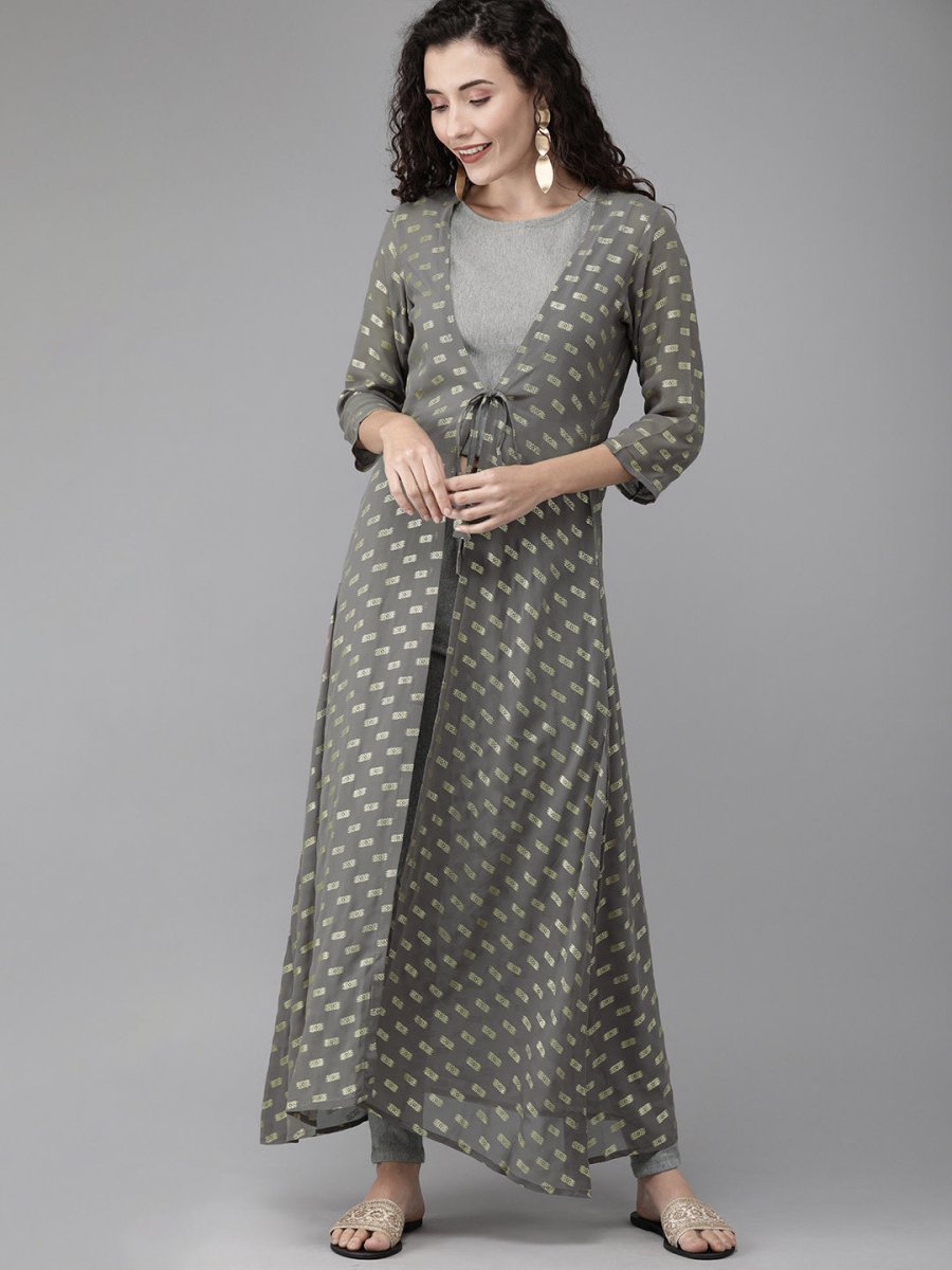 Ahalyaa Women Beautiful Grey Indo Western Set | Grocsy