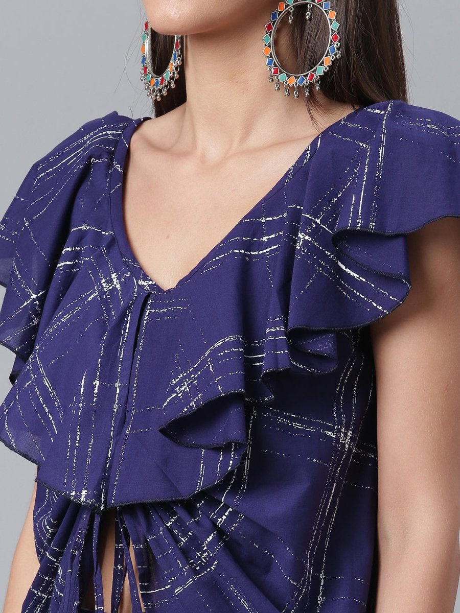 Ahalyaa Navy Blue & Off-White Pure Cotton Checked Top with Palazzo | Grocsy