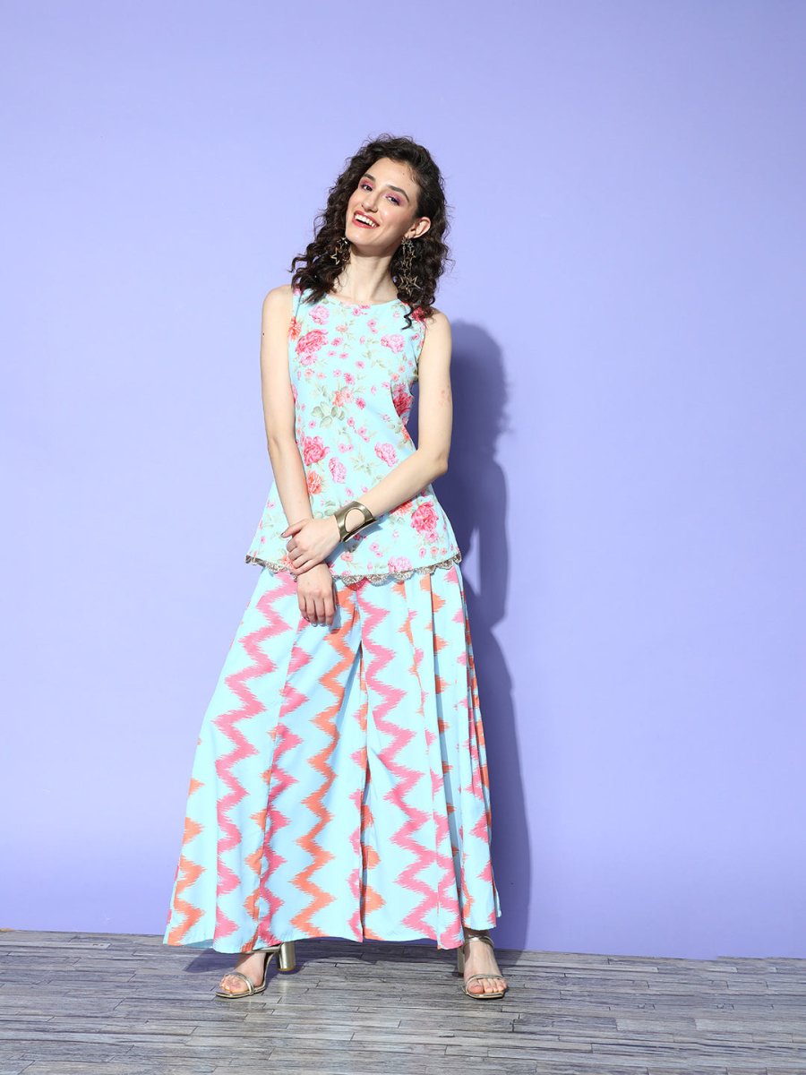 Ahalyaa Printed Top With Palazzos | Grocsy