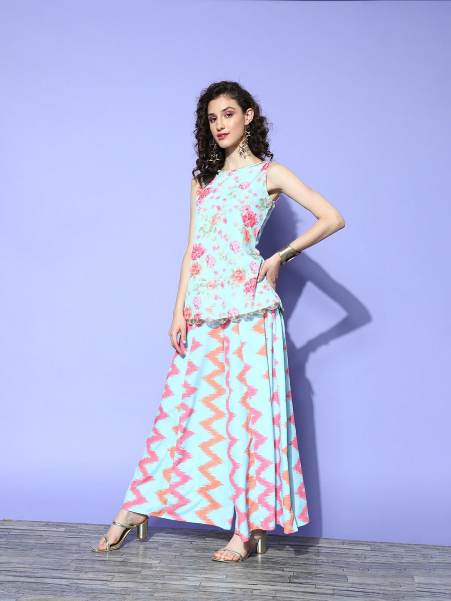Ahalyaa Printed Top With Palazzos | Grocsy
