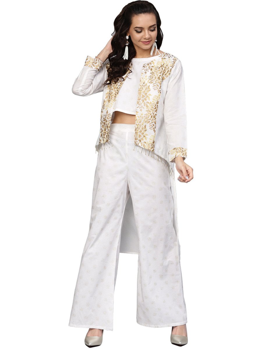 Ahalyaa Off White Straight Cotton Indowestern Set | Grocsy