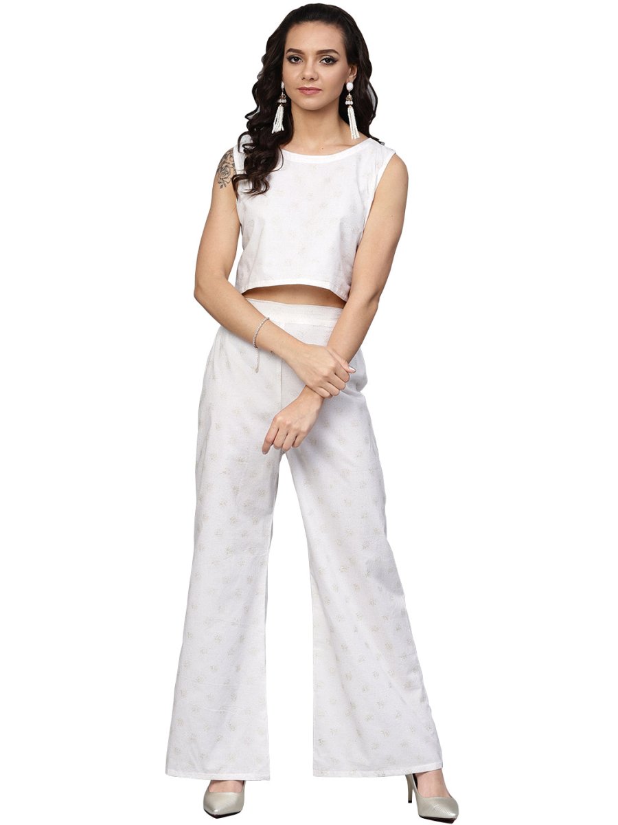 Ahalyaa Off White Straight Cotton Indowestern Set | Grocsy