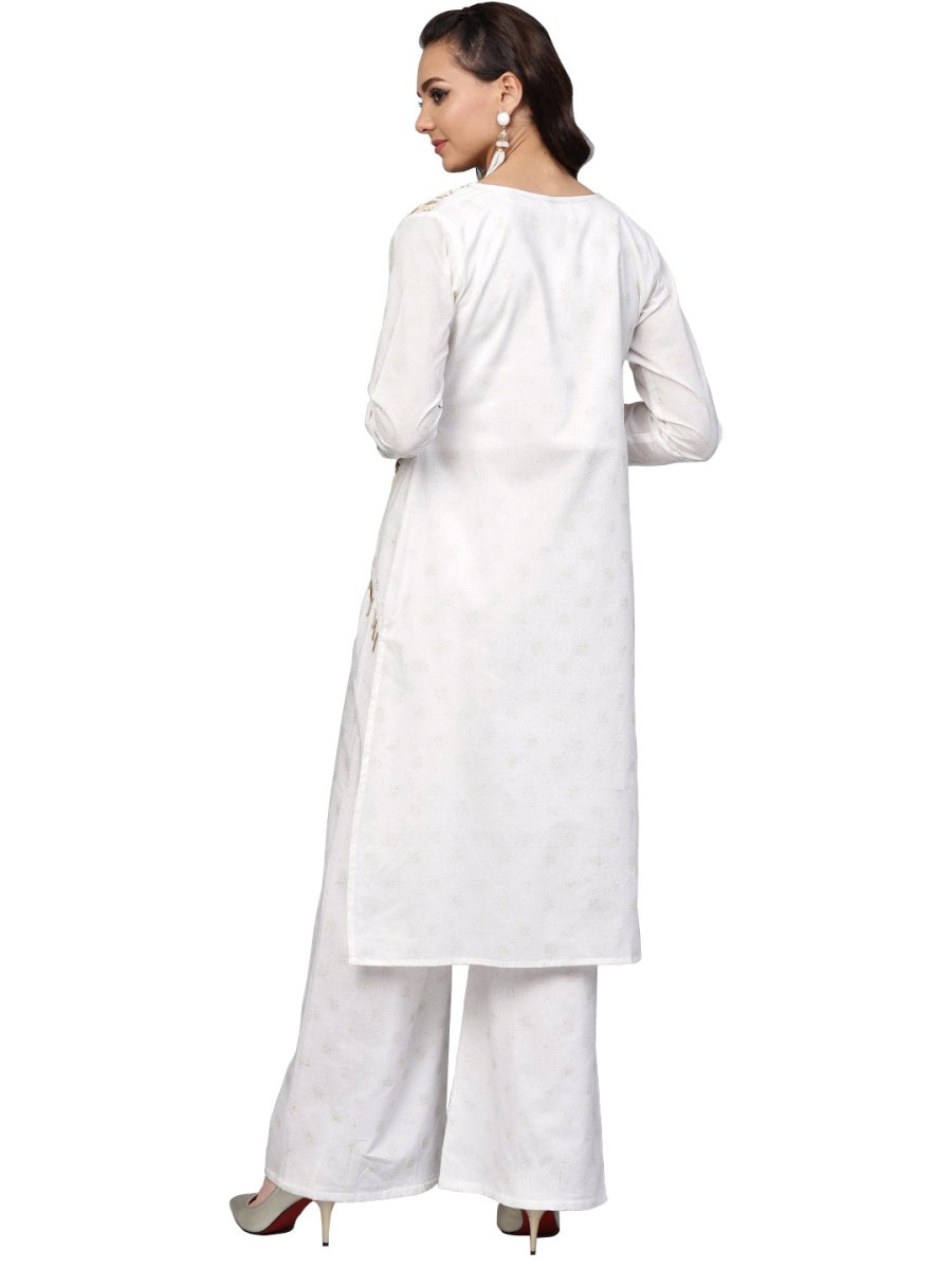 Ahalyaa Off White Straight Cotton Indowestern Set | Grocsy