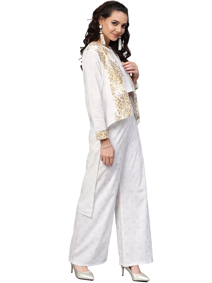 Ahalyaa Off White Straight Cotton Indowestern Set | Grocsy