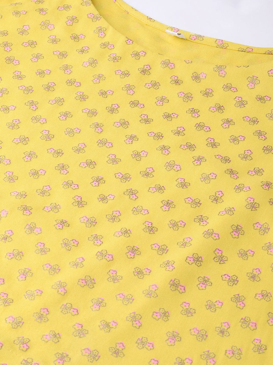 Ahalyaa Yellow & Pink Printed Crop Top with Palazzos & Ethnic Jacket | Grocsy