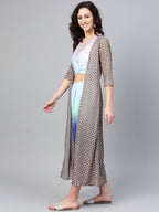Ahalyaa Women Printed Crop Top With Shrug Set | Grocsy