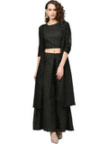 Ahalyaa Women Black & Golden Printed Kurta with Churidar & Dupatta | Grocsy