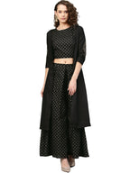 Ahalyaa Women Black & Golden Printed Kurta with Churidar & Dupatta | Grocsy