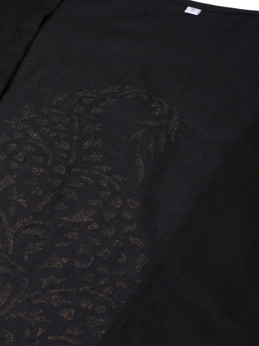 Ahalyaa Women Black & Golden Printed Kurta with Churidar & Dupatta | Grocsy